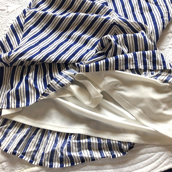 PEACH LOVE Striped Mini Dress V Neck Ruffle Blue White Size Medium - Picture 11 of 11